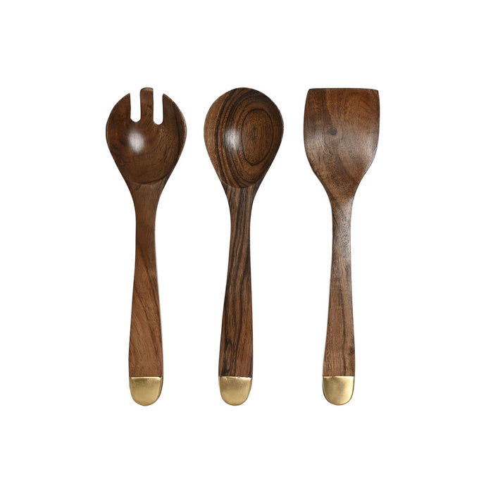 Pot pour ustensiles de cuisine Home ESPRIT Acier inoxydable Acacia 13 x 13 x 16,5 cm 4 Pièces