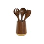 Pot pour ustensiles de cuisine Home ESPRIT Acier inoxydable Acacia 13 x 13 x 16,5 cm 4 Pièces
