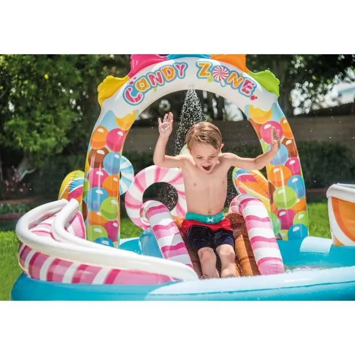 Intex Aire de jeux Piscine gonflable pour enfants Royaume des bonbons 295 x 191 x 130 cm avec toboggan, aspergeur et accessoires