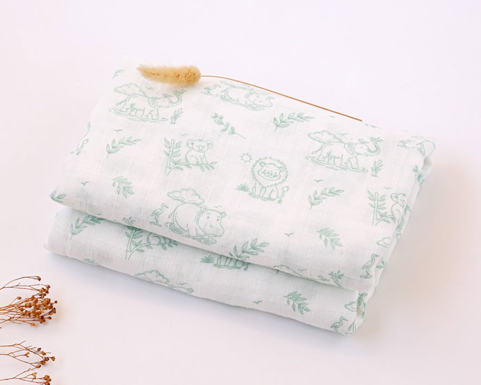 KioKids Muselina Douce Bambou-Coton, Imprimé Jungle Sauge 120x120 cm, 140 g/m2, Standard 100 par Oeko-Tex, Bébé 0+ Mois KioKids Muselina Douce Bambou-Coton, Imprimé Jungle Sauge 120x120 cm, 140 g/m2, Standard 100 par Oeko-Tex, Bébé 0+ Mois