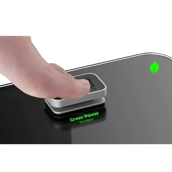 Little Balance Pese-personne 8276 Kinetic Premium, sans piles et rechargeable par bouton, 180 kg / 100 g précision, plateau verre trempé 300 x 300 mm, Noir