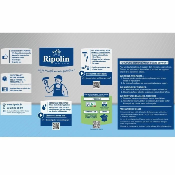 Ripolin Peinture plafonds cuisine & salle de bain - Blanc mat - 2,5L