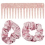 Cosmetic Club Kit Peigne et 2 Élastiques en Satin Rose et Beige