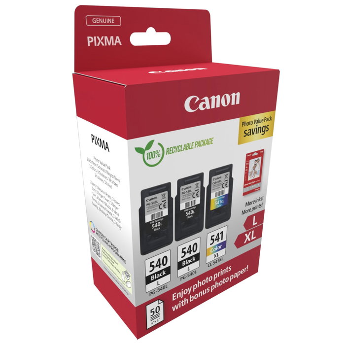 Canon PG-540L x2 / CL-541XL Photo Value Pack avec Papier Photo Glossy