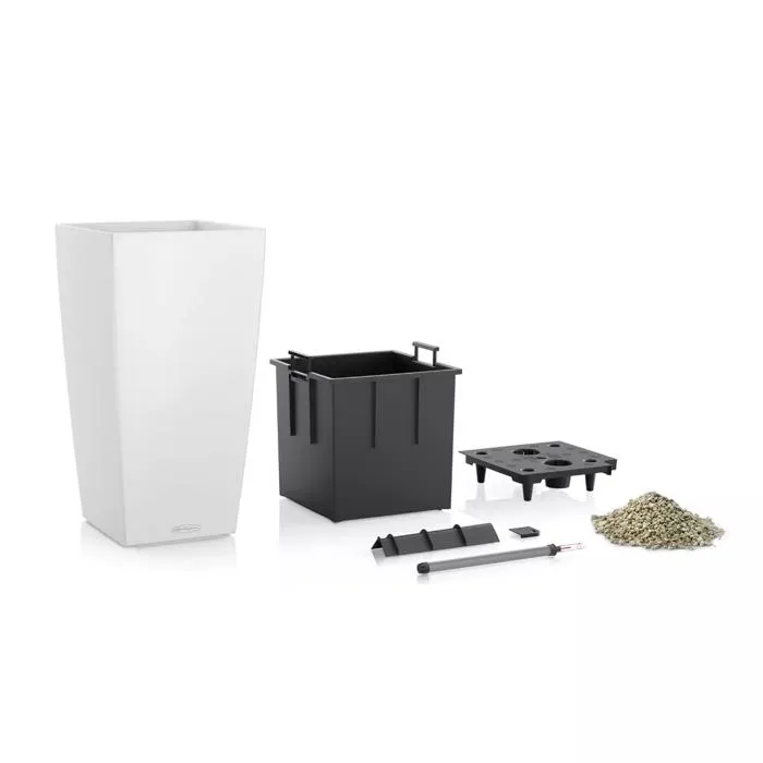 Lechuza Cubico Color 30 Pot de fleurs - Système de sous-irrigation, résistant au gel, ardoise, 29.5 x 29.5 x 56.5 cm - Pour intérieur et extérieur