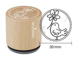 Woodies Sceau en bois et caoutchouc motif oiseau 33x30mm