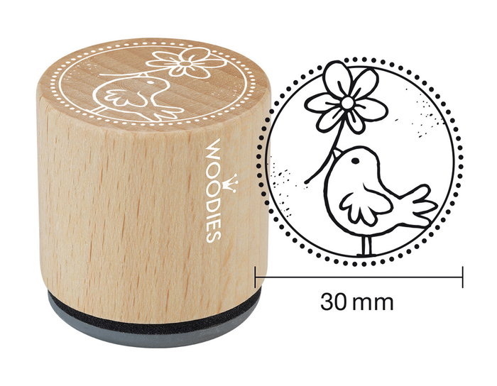 Woodies Sceau en bois et caoutchouc motif oiseau 33x30mm Woodies Sceau en bois et caoutchouc motif oiseau 33x30mm