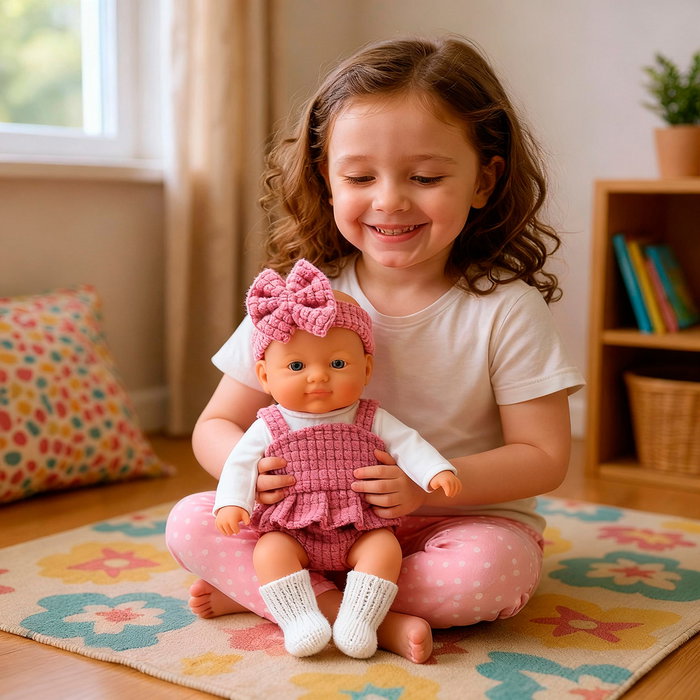 Tachan Poupée 26cm avec jupe et pantalon roses - Ensemble de jeu de rôle pour fille, à partir de 18 mois