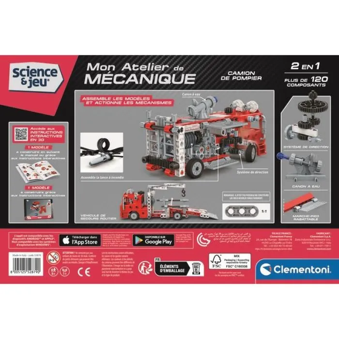 Clementoni - Coffret de Construction Camion de Pompier avec Système de Direction, Lance à Incendie et Échelle Modulable - Jeu Éducatif Clementoni - Coffret de Construction Camion de Pompier avec Système de Direction, Lance à Incendie et Échelle Modulable - Jeu Éducatif