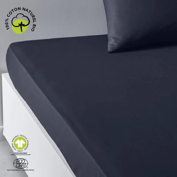 Today - Drap housse 160x200 cm + 30 cm - Coton biologique certifié GOTS/Oeko-Tex - 57 fils - Confort durable - Organic Navy Today - Drap housse 160x200 cm + 30 cm - Coton biologique certifié GOTS/Oeko-Tex - 57 fils - Confort durable - Organic Navy