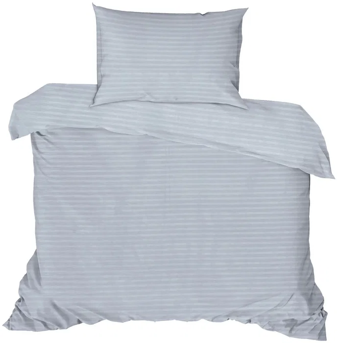 Parure de lit en satin de coton imprimé rayures gris, 1 housse de couette 140 x 200 cm + 1 taie d'oreiller 60 x 60 cm