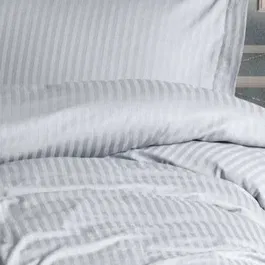 Parure de lit en satin de coton imprimé rayures gris, 1 housse de couette 140 x 200 cm + 1 taie d'oreiller 60 x 60 cm