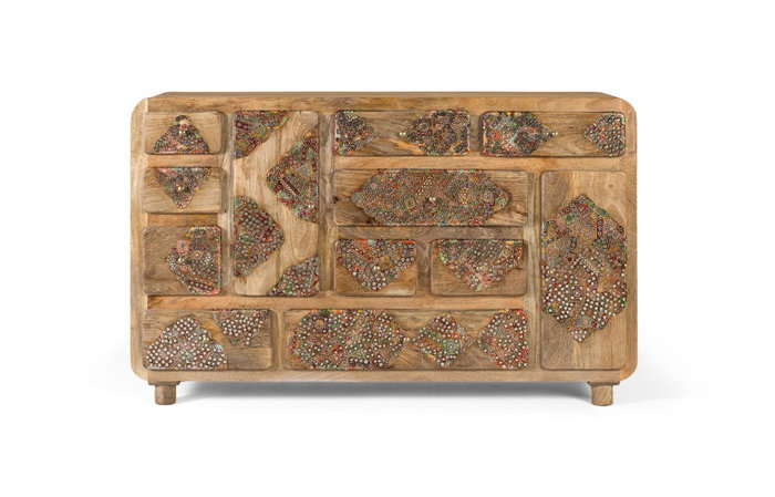 GINER Y COLOMER Aparador Buffet en Bois de Mango Massif avec Détails à la Main - 148 cm de Large, Design Contemporain, Décorations Artisanales Ethniques, Multiples Tiroirs GINER Y COLOMER Aparador Buffet en Bois de Mango Massif avec Détails à la Main - 148 cm de Large, Design Contemporain, Décorations Artisanales Ethniques, Multiples Tiroirs