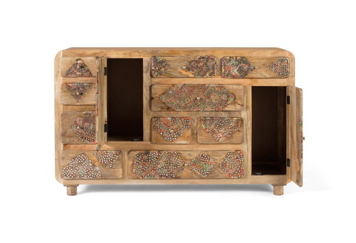 GINER Y COLOMER Aparador Buffet en Bois de Mango Massif avec Détails à la Main - 148 cm de Large, Design Contemporain, Décorations Artisanales Ethniques, Multiples Tiroirs GINER Y COLOMER Aparador Buffet en Bois de Mango Massif avec Détails à la Main - 148 cm de Large, Design Contemporain, Décorations Artisanales Ethniques, Multiples Tiroirs
