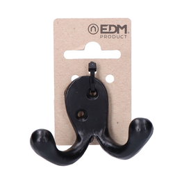Edm Colgador doble de forja negro 7,5 x 5 cm