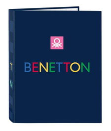 Benetton Classeur Folio 4 anneaux mixte motif damier 26,5x33x4cm pour école et bureau