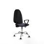 Chaise de bureau Algarra avec mécanisme Contact permanent de base, rembourrée de tissu gris foncé. Équipée d'une base chromée, d'accoudoirs fixes et de butées