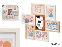 GIFTDECOR Porte-photo multiple 6 emplacements 10x15cm en bois et métal naturel