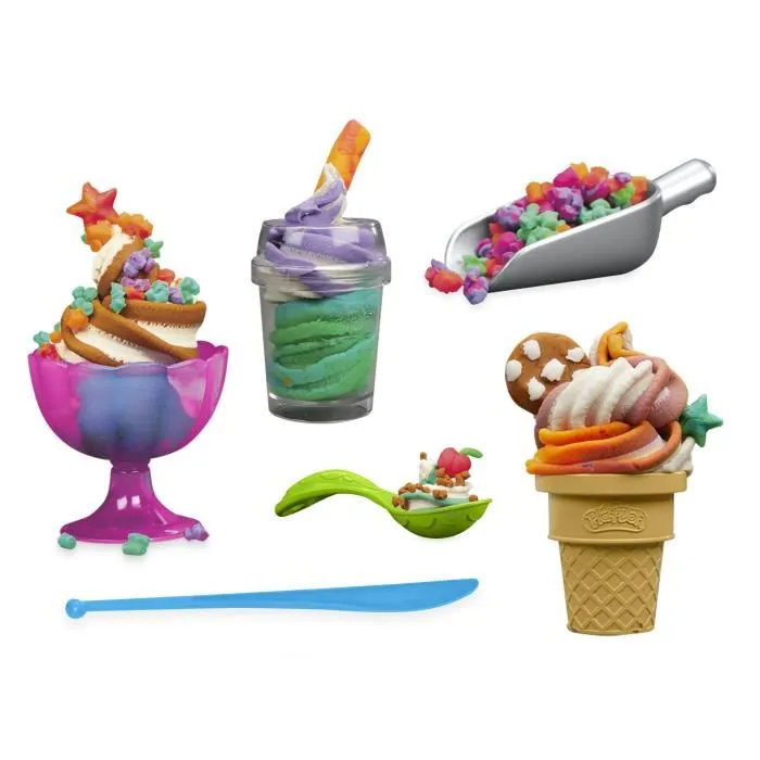 Play-Doh - Mes Glaces Arc-en-Ciel - Pâte à modeler, Machine à Crème Glacée Factice, 5 Pots de 56 g avec Accessoires, Jouet pour Enfants Dès 3 Ans