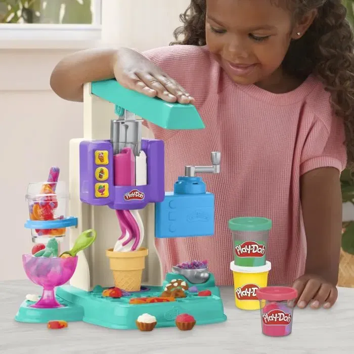 Play-Doh - Mes Glaces Arc-en-Ciel - Pâte à modeler, Machine à Crème Glacée Factice, 5 Pots de 56 g avec Accessoires, Jouet pour Enfants Dès 3 Ans