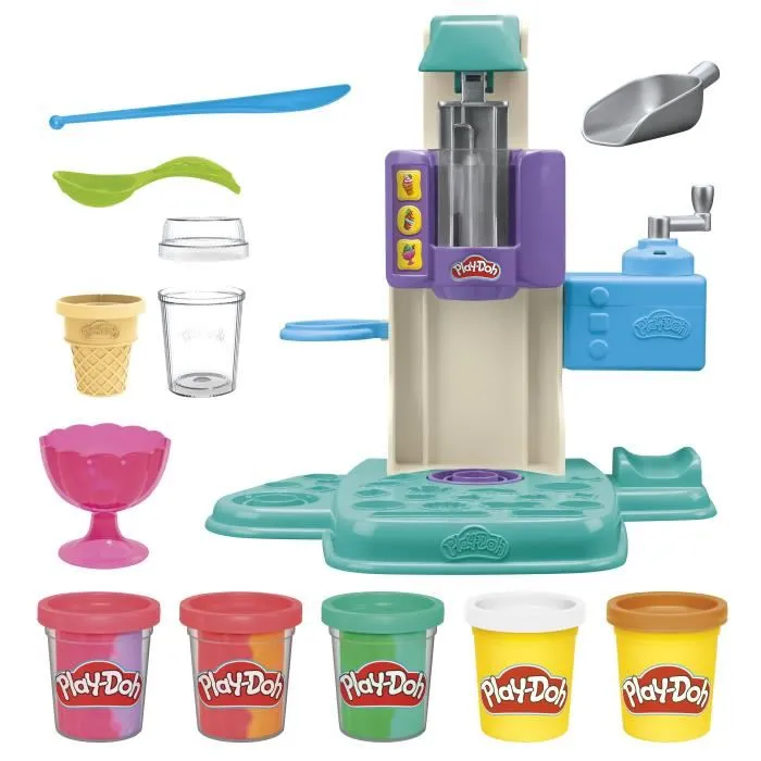 Play-Doh - Mes Glaces Arc-en-Ciel - Pâte à modeler, Machine à Crème Glacée Factice, 5 Pots de 56 g avec Accessoires, Jouet pour Enfants Dès 3 Ans