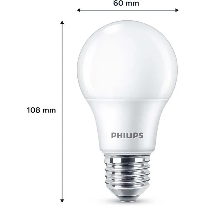 Philips - Ampoule LED - E27 - 60 W équivalent - Blanc chaud - Dépolie - Non Dimmable - 3 Pièces - Durée de vie 30 000 h