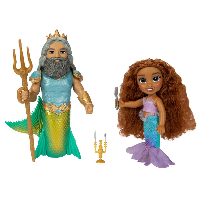 JAKKS PACIFIC - Figurine Disney La Petite Sirène : Ariel et le Roi Triton - Set de 2 poupées de 15 cm