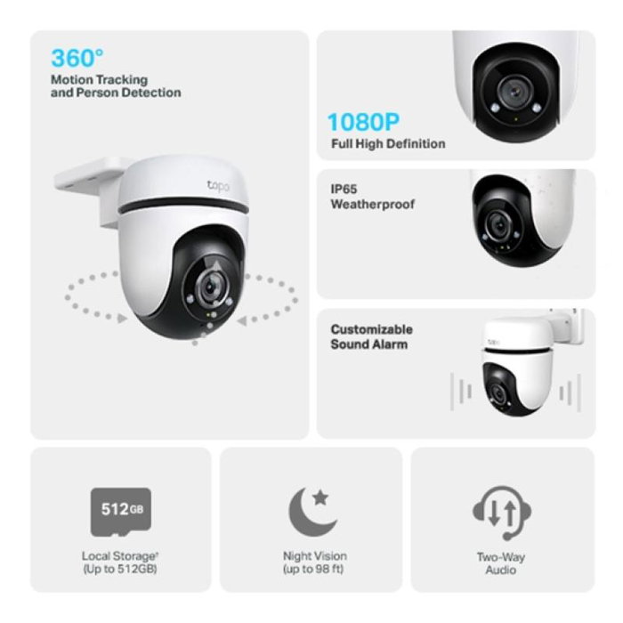 TP-Link TC40 - Caméra de sécurité IP intérieure/extérieure, vision nocturne, détection de mouvement, audio bidirectionnel, connexion WiFi