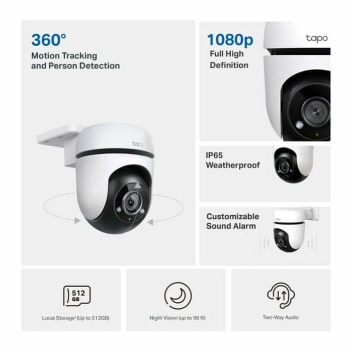 TP-Link TC40 - Caméra de sécurité IP intérieure/extérieure, vision nocturne, détection de mouvement, audio bidirectionnel, connexion WiFi