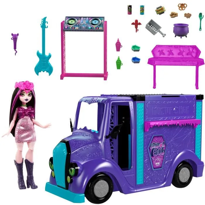 Monster High Bus de Tournée Blood-sational Rock-Set avec Poupée et Autobus HXH83