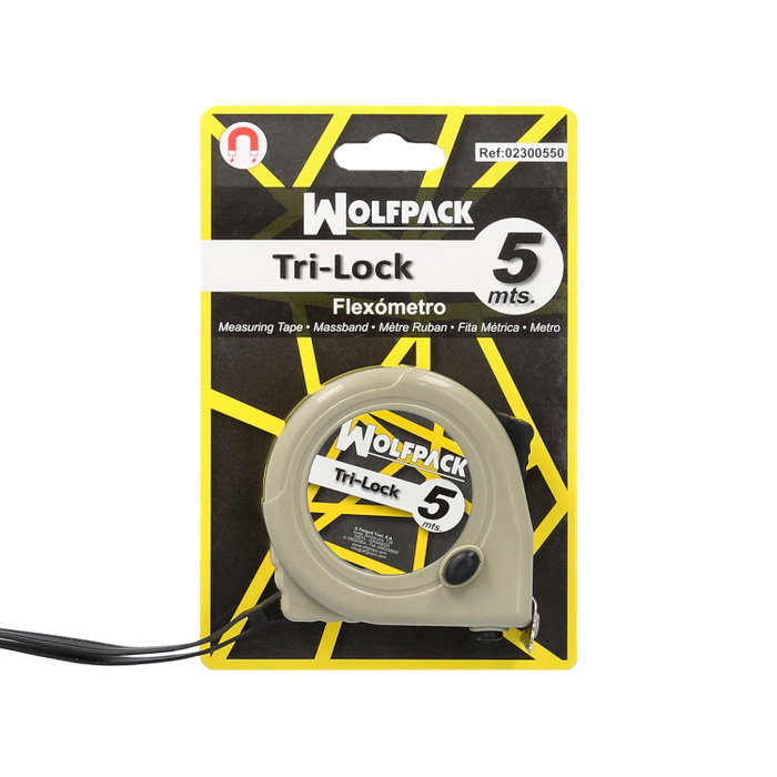WOLFPACK LINEA PROFESIONAL Mètre déroulant jaune avec blocage 5 mètres