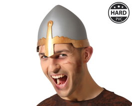 Casque médiéval bicolore doré et argenté pour guerrier ou chevalier