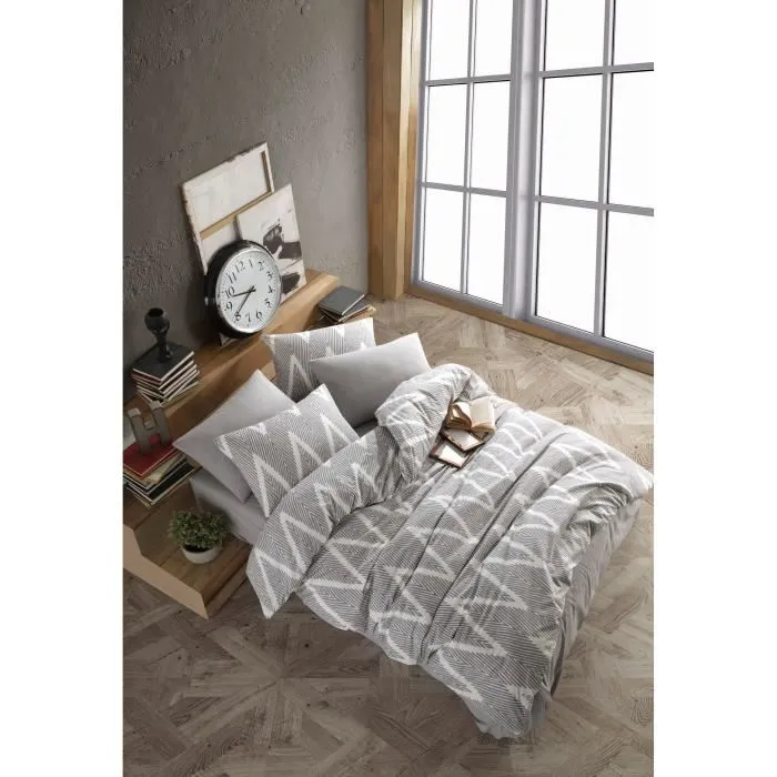 Parure de lit - Housse de couette 220 x 240 cm + 2 taies d'oreiller 60 x 60 cm - 65% coton 35% polyester - Gris Parure de lit - Housse de couette 220 x 240 cm + 2 taies d'oreiller 60 x 60 cm - 65% coton 35% polyester - Gris