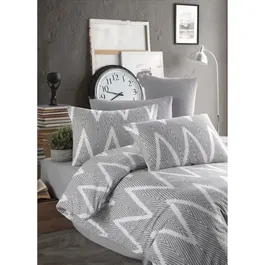 Parure de lit - Housse de couette 220 x 240 cm + 2 taies d'oreiller 60 x 60 cm - 65% coton 35% polyester - Gris