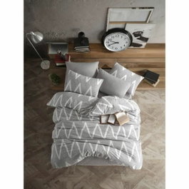 BigBuy Home Parure de couette Gris et blanc, 220 x 240 cm