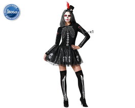 Déguisement squelette noir avec jupe et détails brillants pour femme adulte taille XL, idéal Halloween et événements gothiques