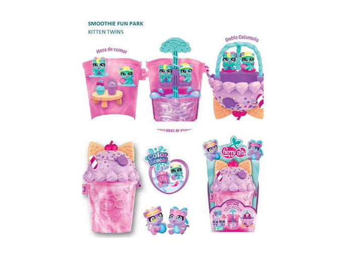 Magic Box Smoothie Fun Parks Kitten Twins - Set de 2 figurines Cherry Pets avec 3 zones de jeu - Dimensions : 14,5 x 25 x 8,5 cm