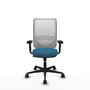 Chaise Zulema Synchro 3 positions tissu Vert pétrole Maille Blanc Base en nylon noir Accoudoir 2D Sans appui-tête Roulettes 65mm nylon