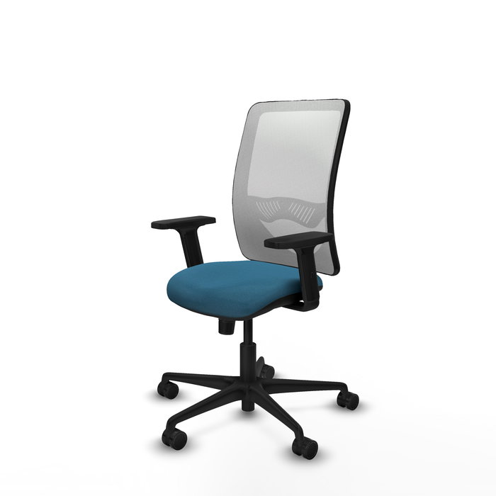 Chaise Zulema Synchro 3 positions tissu Vert pétrole Maille Blanc Base en nylon noir Accoudoir 2D Sans appui-tête Roulettes 65mm nylon