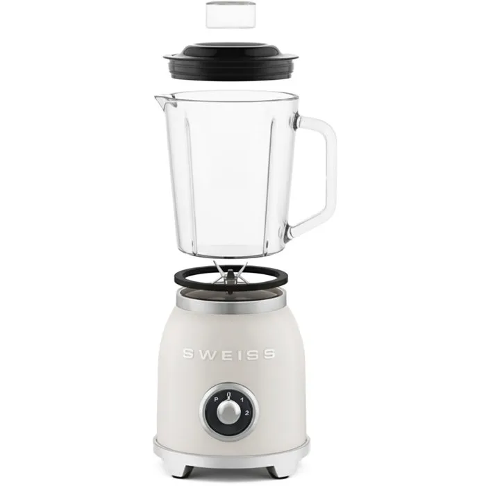 SWEISS Blender Vintage MXV8 1000 W - Bol 1,5 L avec 6 Lames - Vitesses + Mode Pulse - Puissant pour Smoothies, Glace Pilée (Beige)