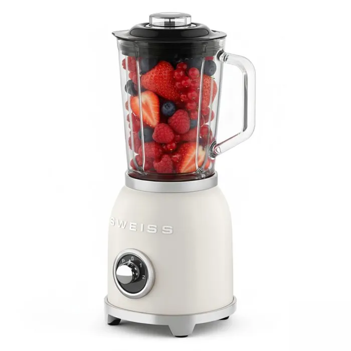 SWEISS Blender Vintage MXV8 1000 W - Bol 1,5 L avec 6 Lames - Vitesses + Mode Pulse - Puissant pour Smoothies, Glace Pilée (Beige)