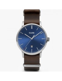 Cluse Montre CW0101501008 avec cadran bleu et bracelet en cuir marron