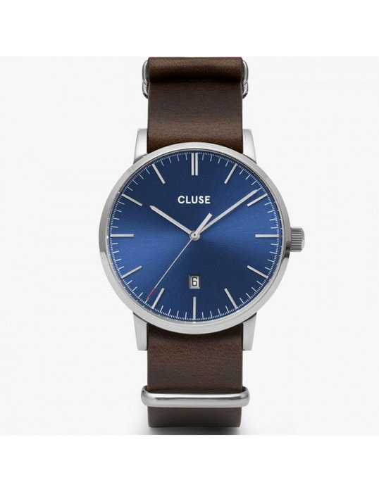 Cluse Montre CW0101501008 avec cadran bleu et bracelet en cuir marron