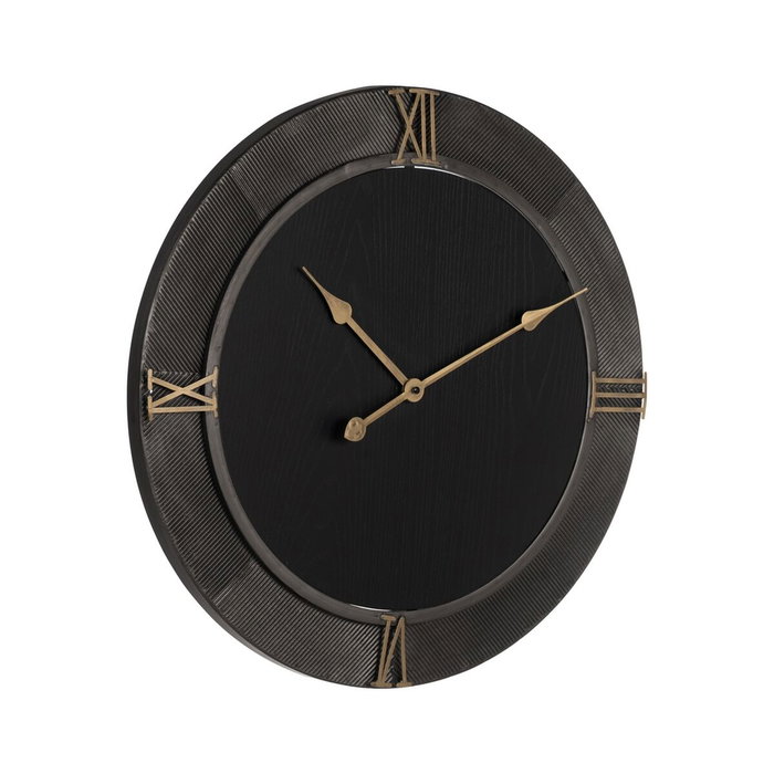 Horloge Murale Noir Doré Fer Bois MDF 61 x 2,5 x 61 cm