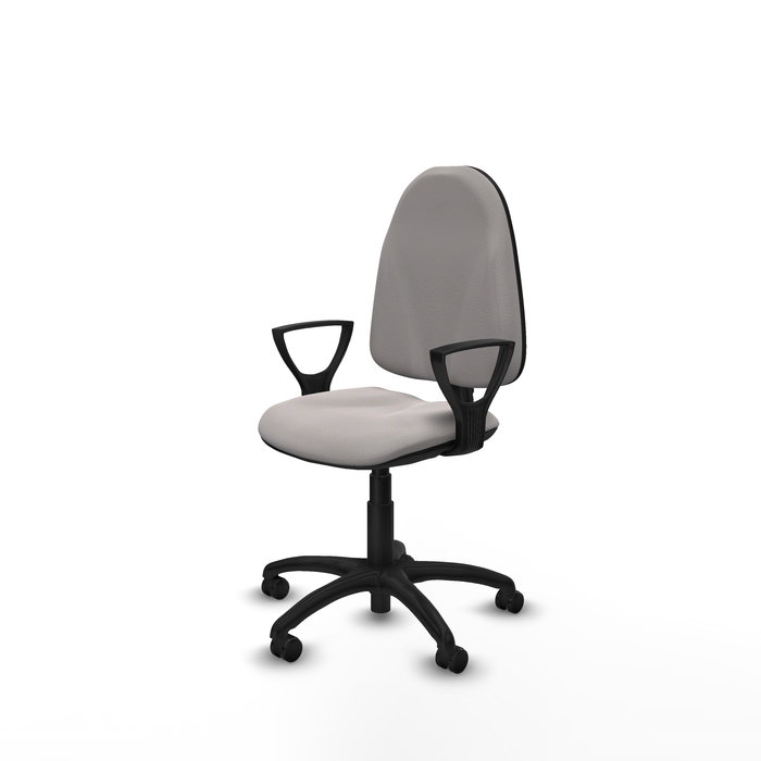 Chaise Algarra Contact permament de base Cuir écologique Blanc Structure polyamide noire Accoudoirs fixes Sans appui-tête Roulettes pour moquette