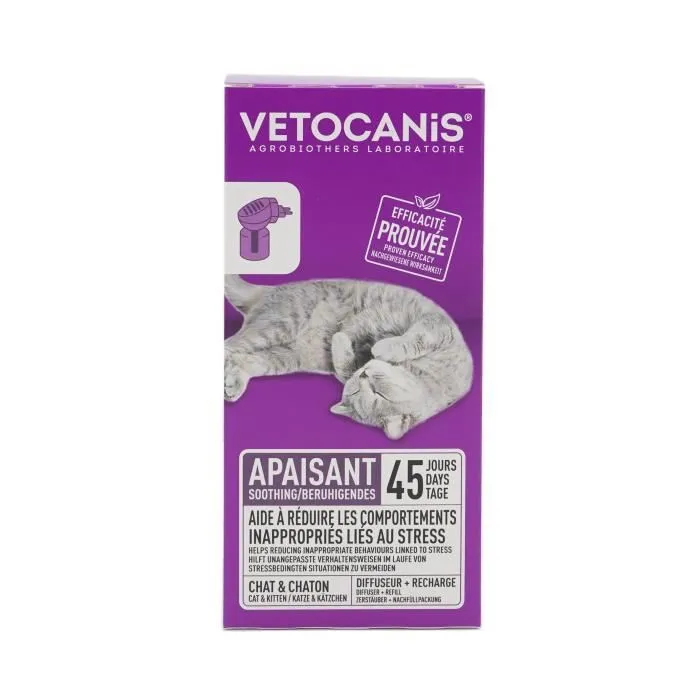 Vetocanis Diffuseur Recharge Anti-stress pour Chat, Phéromones Apaisantes, Efficace 45 Jours
