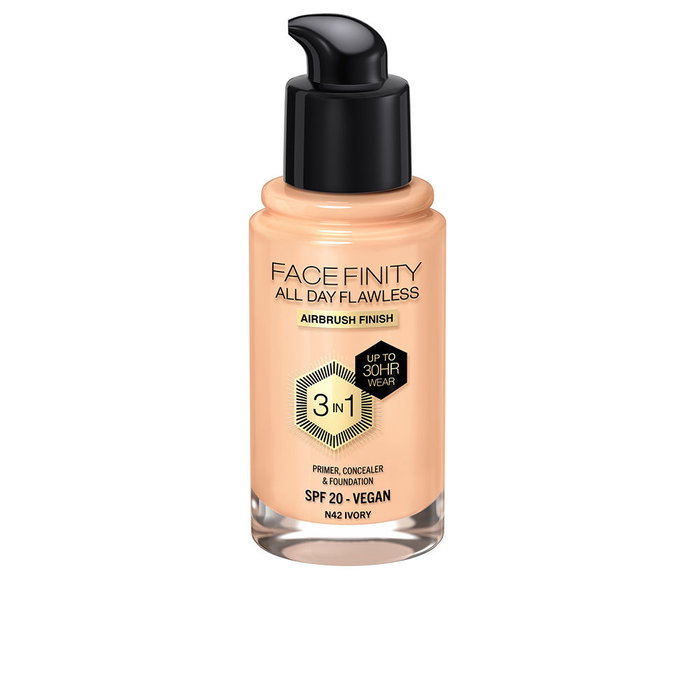 Max Factor FACEFINITY ALL DAY FLAWLESS 3 IN 1 base de maquillage #N42-ivory 30 ml Fond de teint vegan SPF 20 Max Factor FACEFINITY ALL DAY FLAWLESS 3 IN 1 base de maquillage #N42-ivory 30 ml Fond de teint vegan SPF 20
