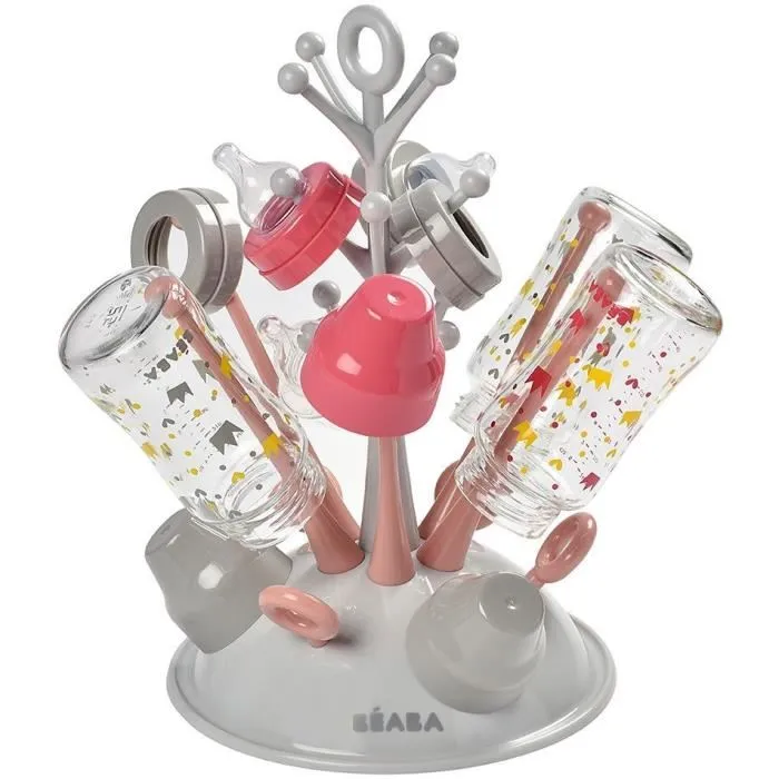 Beaba - Égoutte-biberons Arbre - Jusqu'à 6 biberons + accessoires - Séchage rapide et hygiénique - Rose