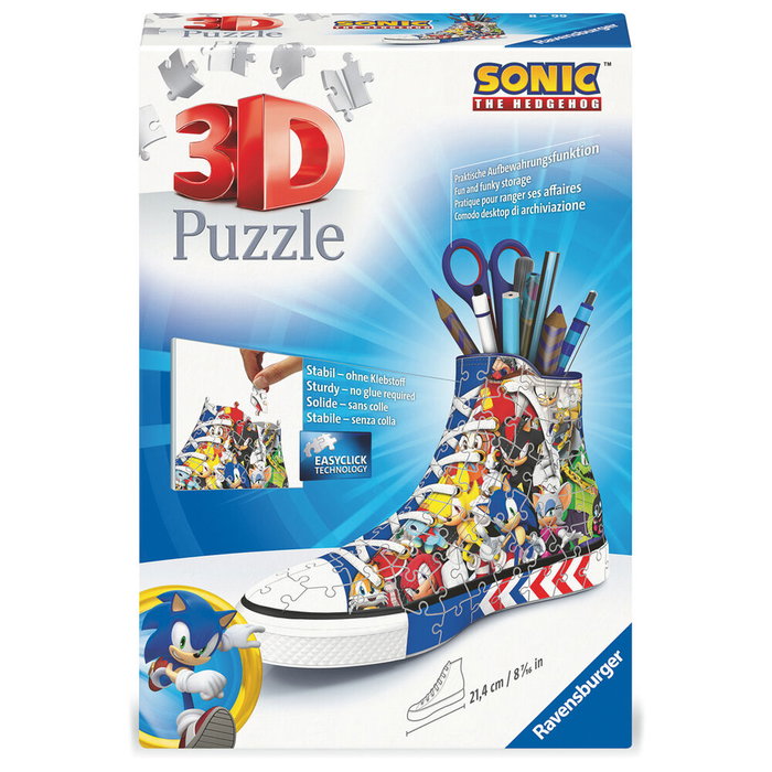RAVENSBURGER Puzzle 3D porte-crayons en forme de chaussure Sonic the Hedgehog - 112 pièces - Longueur 21.4 cm