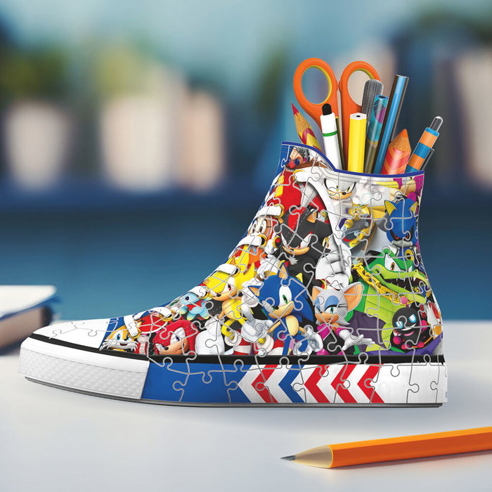RAVENSBURGER Puzzle 3D porte-crayons en forme de chaussure Sonic the Hedgehog - 112 pièces - Longueur 21.4 cm